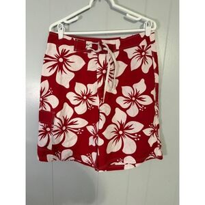 Unbranded Board Shorts Mens 34 Red‎ Hibiscus Floral Tropical Cargo Swim Trunks